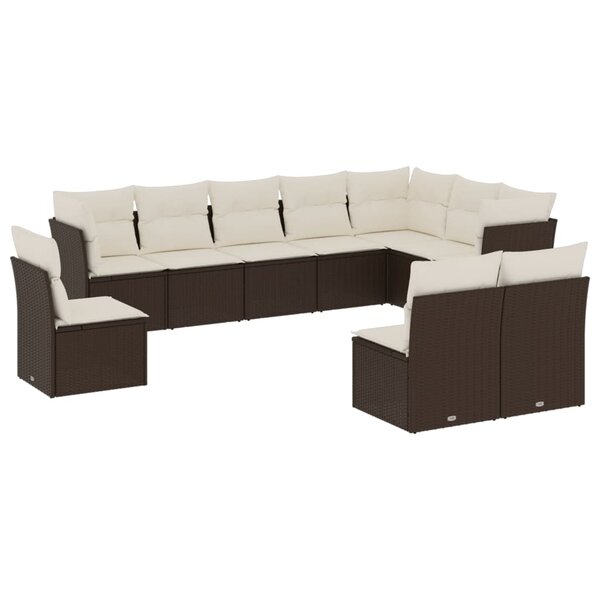 vidaXL Salon de jardin 10 Pièces avec coussins marron résine tressée
