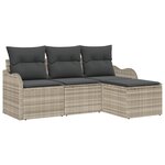 Ensemble de Canapé de Jardin 4 Pièces avec Coussins Gris Clair en Poly Rattan
