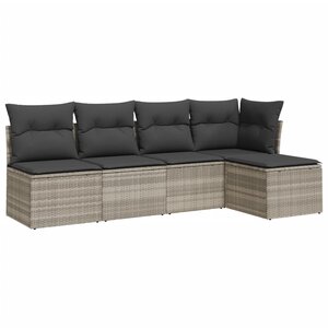 vidaXL Salon de jardin 5 Pièces avec coussins gris clair résine tressée