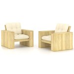 vidaXL Chaises de jardin 2 Pièces avec coussins crème Pin imprégné