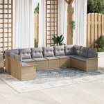 Ensemble de Canapé de Jardin 10 Pièces avec Coussins Beige Poly Rattan