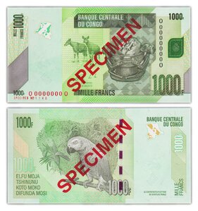 Billet de Collection 1000 Francs 2013 Congo - Neuf - P101 - SPECIMEN - RDC