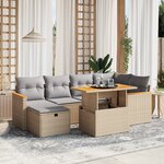 vidaXL Salon de jardin avec coussins 7 Pièces beige résine tressée