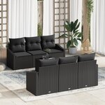 vidaXL Ensemble de Canapé de Jardin de 7 pièces avec Coussins Noir Rattan