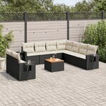 vidaXL Salon de jardin 10 Pièces avec coussins noir résine tressée