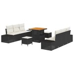 Ensemble de Canapés de Jardin 9 Pièces avec Coussins Noir Poly Rotin Acacia