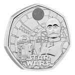 Pièce de monnaie 50 Pence Royaume-Uni Star Wars (R2-D2 et C3PO) 2023 BU