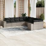 vidaXL Salon de jardin avec coussins 10 Pièces gris clair résine tressée
