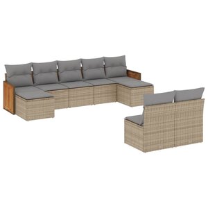 vidaXL Salon de jardin avec coussins 9 Pièces beige résine tressée