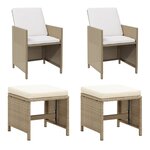 vidaXL Chaises de jardin avec tabourets 2 Pièces Résine tressée Beige