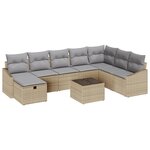 vidaXL Ensemble de canapé de jardin de 9 pièces avec coussins Beige Poly Rattan