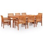 vidaXL Mobilier à dîner d'extérieur 9 Pièces et coussins Acacia solide