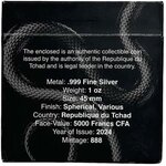 Pièce de monnaie en Argent 5000 Francs g 31.1 (1 oz) Millésime 2024 BLACK MAMBA BASKETBALL SPHERICAL
