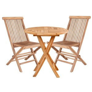 Table de jardin Ø 70 cm + 2 chaises en teck