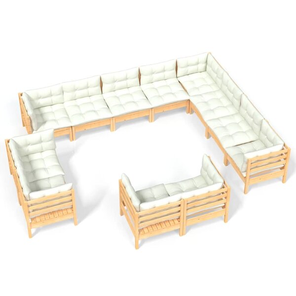 vidaXL Salon de jardin 12 Pièces avec coussins crème Bois de pin massif