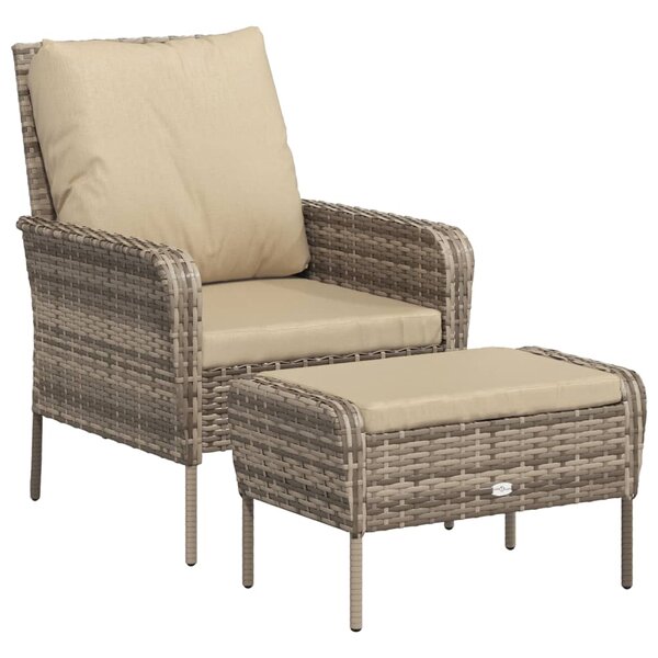 vidaXL Chaise de jardin avec tabouret marron clair résine tressée