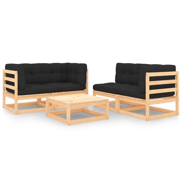 vidaXL Salon de jardin 5 Pièces avec coussins Bois de pin massif