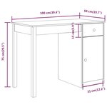 Bureau table poste de travail meuble d'ordinateur informatique étude 100 x 50 x 75 cm bois massif de pin brun 02_0023367