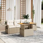 vidaXL Salon de jardin avec coussins 5 Pièces beige résine tressée