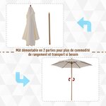 Parasol droit rond grande taille de jardin diamètre 2,5 m hauteur 2,25 m bois de bambou crème