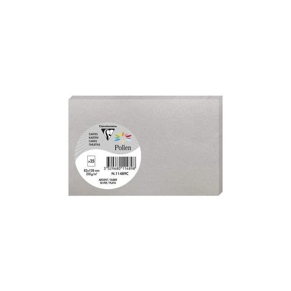 Paquet de 25 cartes simples 210g 82x128 argent clairefontaine