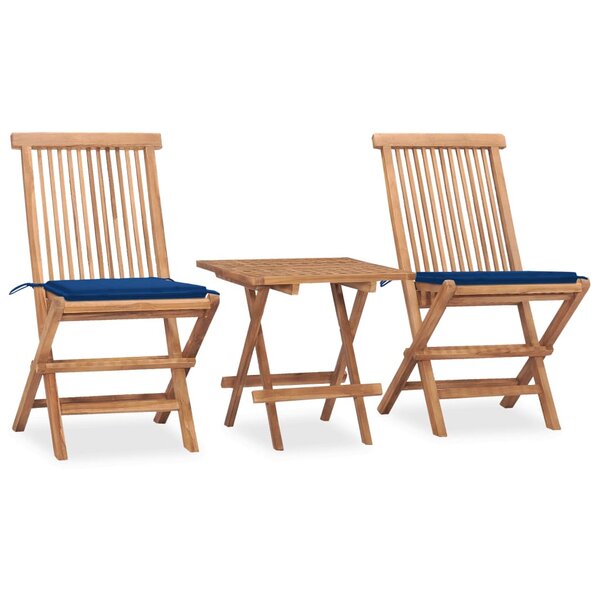vidaXL Ensemble à manger d'extérieur pliable avec coussin 3 Pièces Teck