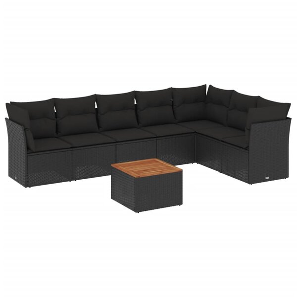vidaXL Salon de jardin 8 Pièces avec coussins noir résine tressée
