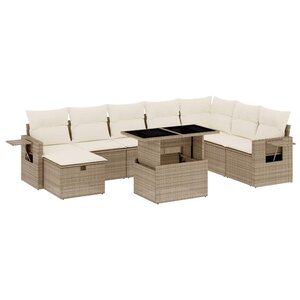 vidaXL Salon de jardin avec coussins 9 Pièces beige résine tressée