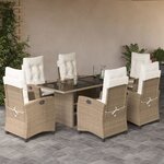 vidaXL Ensemble à manger de jardin et coussins 7 Pièces beige poly rotin