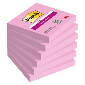 Notes couleurs super sticky post-it 76 x 76 mm - bloc de 90 feuilles - rose - lot de 6
