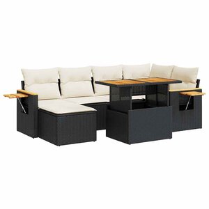 vidaXL Salon de jardin avec coussins 7 Pièces noir résine tressée acacia