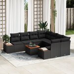 Ensemble de Canapés de Jardin 9 Pièces avec Coussins Noir Poly Rattan Acacia