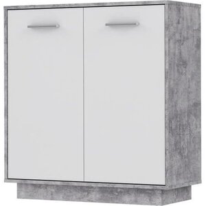 Petit buffet - Meuble de rangement 2 portes - Blanc et béton clair - 82 9 x 34 2 x 88 1 cm