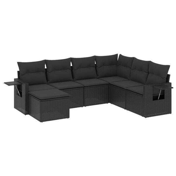 vidaXL Salon de jardin 7 Pièces avec coussins noir résine tressée