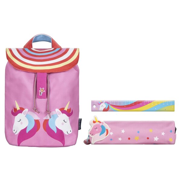 Kit Rentrée Scolaire Fille : Sac À Dos  Petite Trousse Et Règle Licorne - Draeger paris