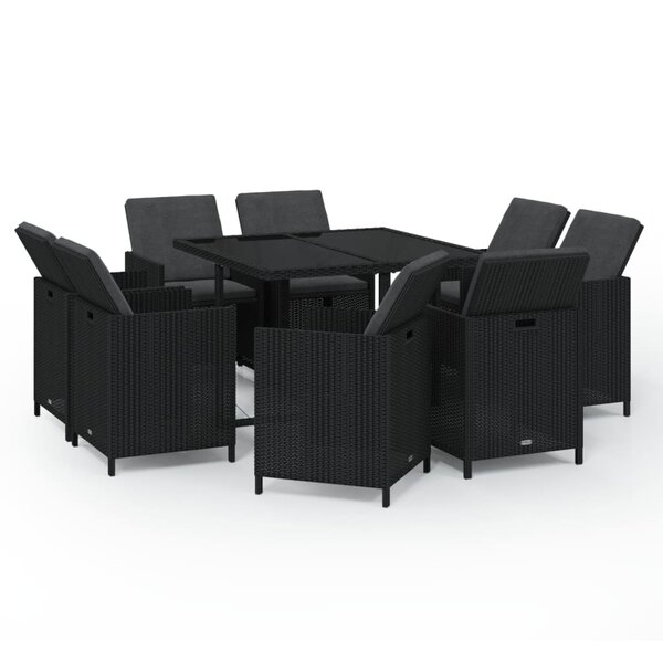 vidaXL Ensemble à manger de jardin coussins 9Pièces Résine tressée Noir