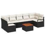 Ensemble de 8 pièces de Canapé de Jardin avec Coussins Noir Poly Rotin Acacia