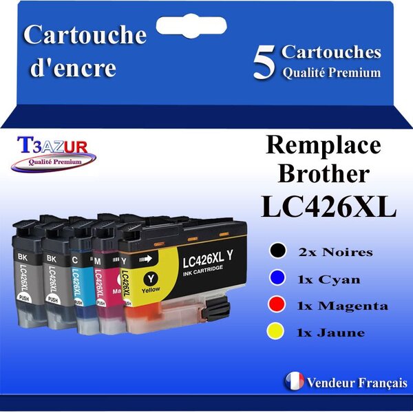 T3AZUR- 5x Cartouche compatible avec Brother LC426 XL pour Brother MFC-J4535DW MFC-J4540DW