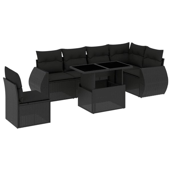 vidaXL Salon de jardin 7 Pièces avec coussins noir résine tressée