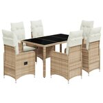 vidaXL Ensemble de bistro de jardin 7 Pièces coussins beige poly rotin
