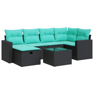 vidaXL Salon de jardin 7 Pièces avec coussins noir résine tressée