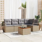 Ensemble de Canapé de Jardin avec Coussins Beige Poly Rattan Acacia