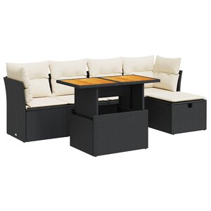 vidaXL Salon de jardin 6 Pièces avec coussins noir résine tressée acacia