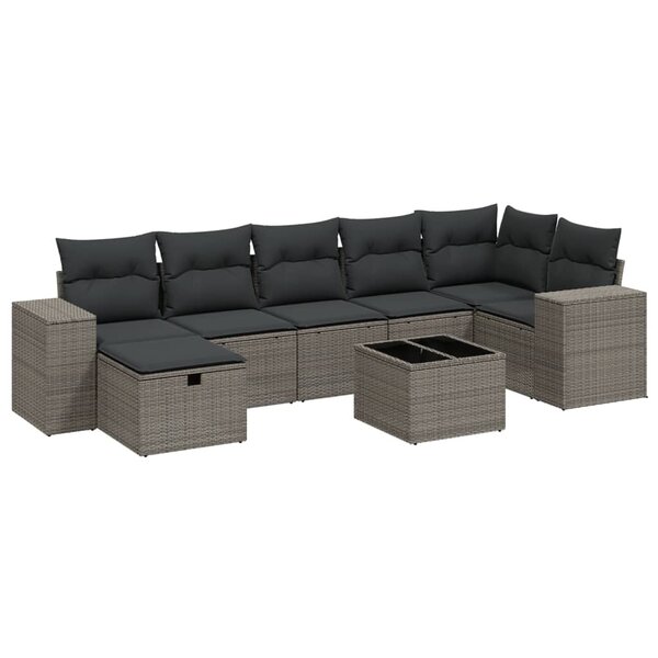 vidaXL Salon de jardin 8 Pièces avec coussins gris clair résine tressée