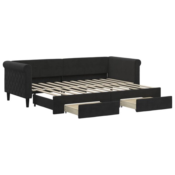 vidaXL Lit de jour avec gigogne et tiroirs noir 80x200 cm velours