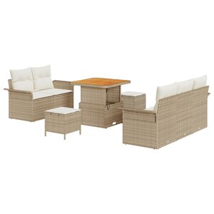vidaXL Ensemble de Sofa de Jardin de 8 Pièces avec Coussins Beige Poly Rattan Acacia