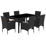 vidaXL Ensemble à manger de jardin et coussins 7 Pièces noir rotin acacia