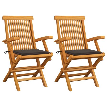 vidaXL Chaises de jardin et coussins taupe lot de 2 Bois teck massif