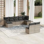 vidaXL Salon de jardin 9 Pièces avec coussins gris résine tressée