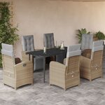vidaXL Ensemble à manger de jardin et coussins 7 Pièces beige poly rotin